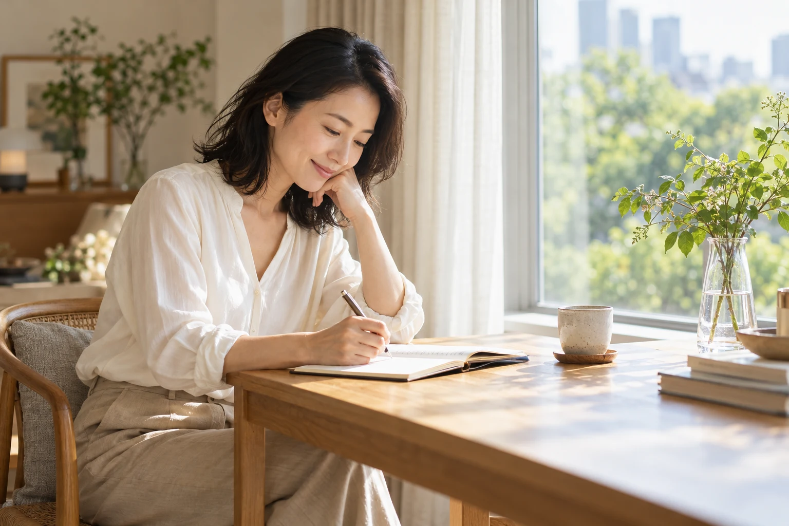 自分のこれからをノートに綴るひとときのイメージ